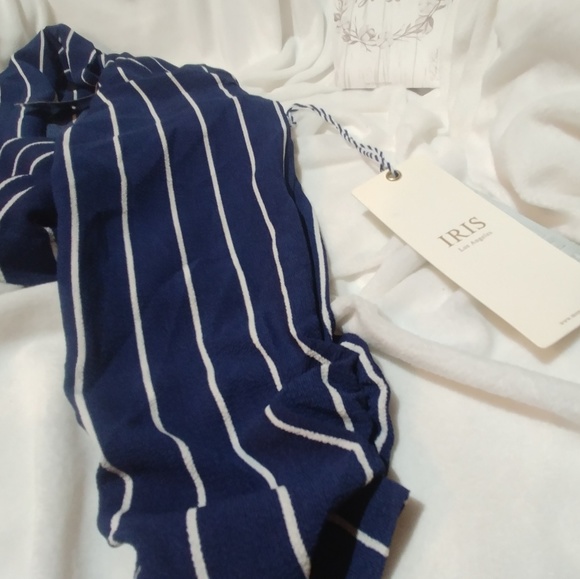 Open-Front Pinstriped Blazer Navy Blue & White - Picture 5 of 6